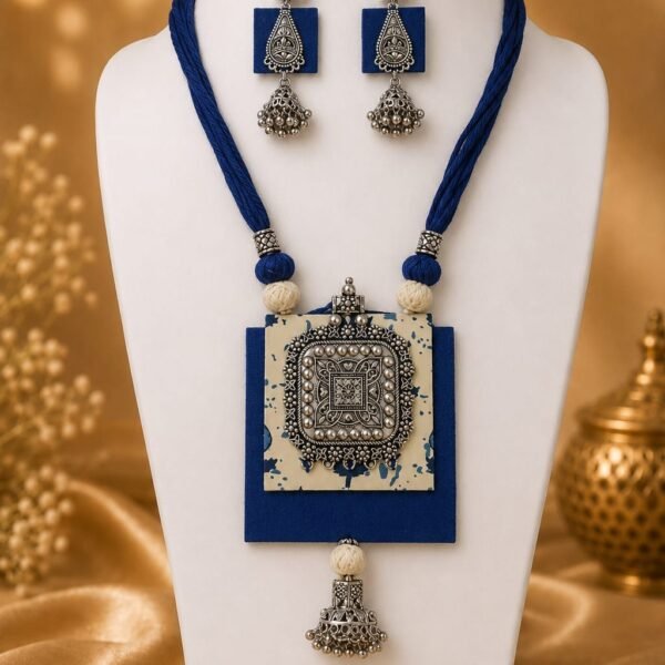 Royal Indigo Jhumka Pendant Set